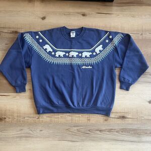 Vintage Alaska Puff Print Polar Bear Periwinkle Blue Sweatshirt Size 2X Jerzees